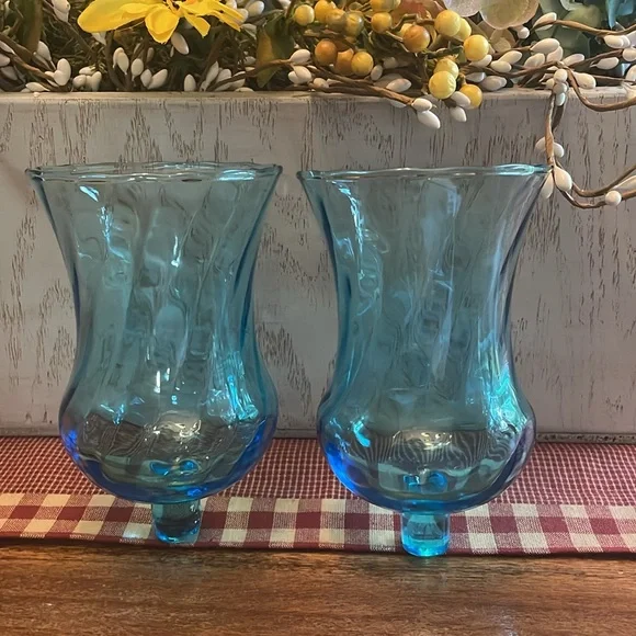 Vtg Home Interiors Blue Optic Swirl Glass Globe Votive candle holder cups (2) - Picture 5 of 6